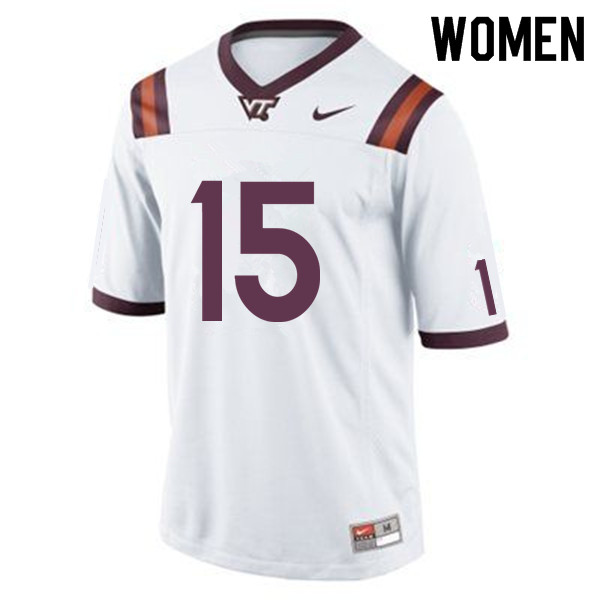 Women #15 Keshon Artis Virginia Tech Hokies College Football Jerseys Sale-White